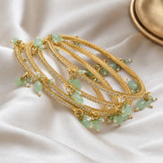 Gold Plated American Diamond Beaded Charm Pattern Designer Bangles Set (Pack of 4)
