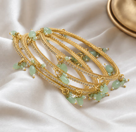 Gold Plated American Diamond Beaded Charm Pattern Designer Bangles Set (Pack of 4)
