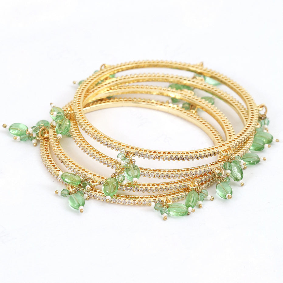 Gold Plated American Diamond Beaded Charm Pattern Designer Bangles Set (Pack of 4)