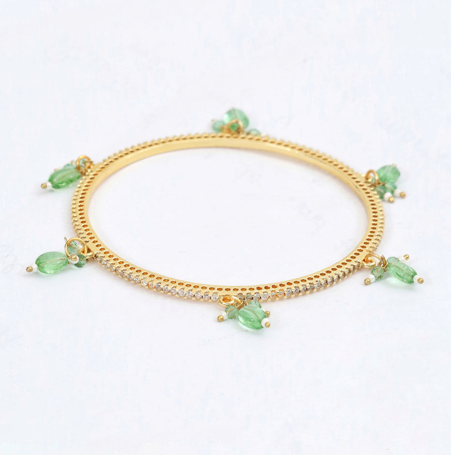 Gold Plated American Diamond Beaded Charm Pattern Designer Bangles Set (Pack of 4)