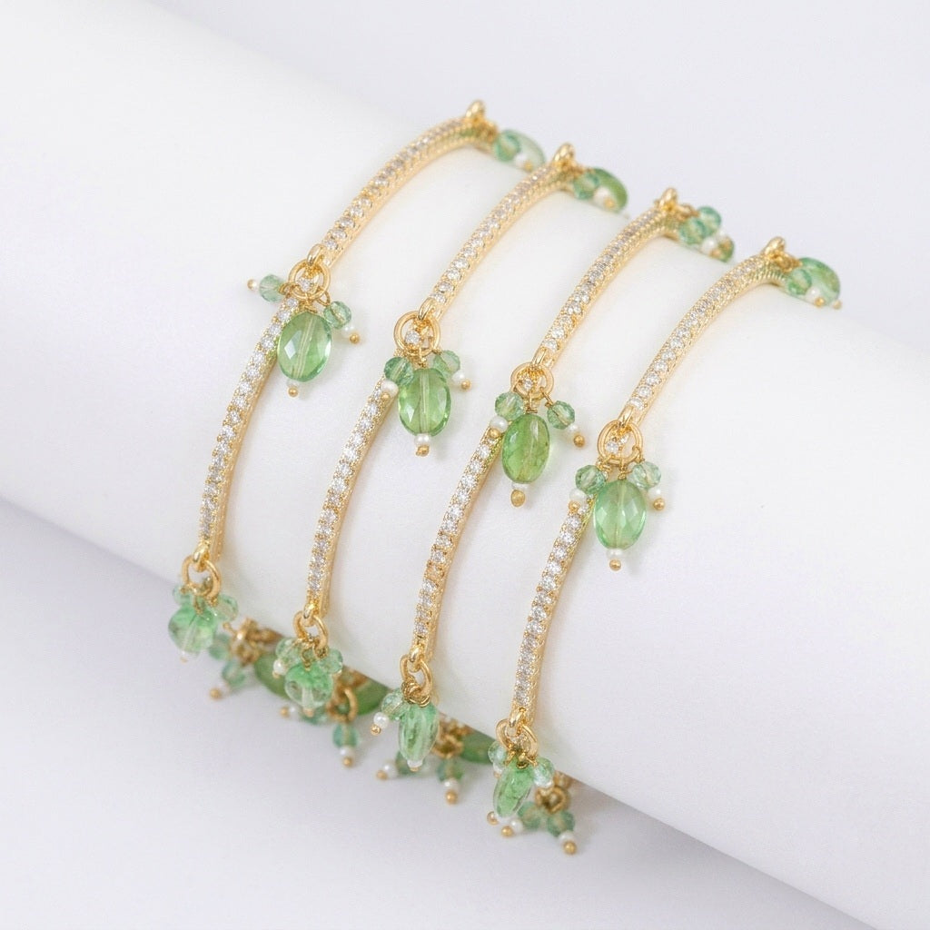 Gold Plated American Diamond Beaded Charm Pattern Designer Bangles Set (Pack of 4)