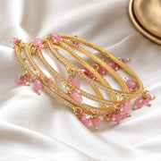 Gold Plated American Diamond Beaded Charm Pattern Designer Bangles Set (Pack of 4)