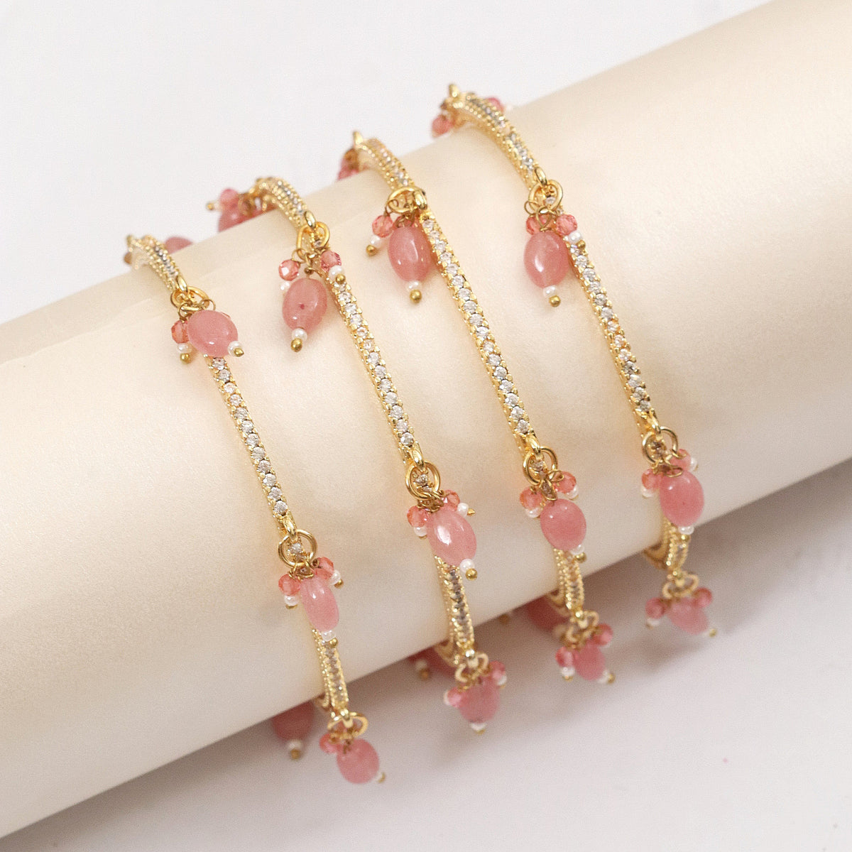 Gold Plated American Diamond Beaded Charm Pattern Designer Bangles Set (Pack of 4)