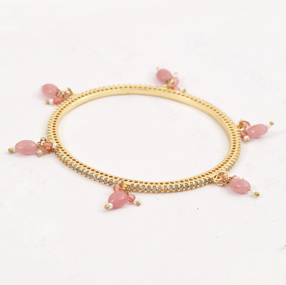 Gold Plated American Diamond Beaded Charm Pattern Designer Bangles Set (Pack of 4)