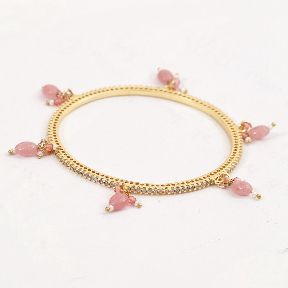 Gold Plated American Diamond Beaded Charm Pattern Designer Bangles Set (Pack of 4)