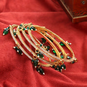 Gold Plated American Diamond Beaded Charm Pattern Designer Bangles Set (Pack of 4)