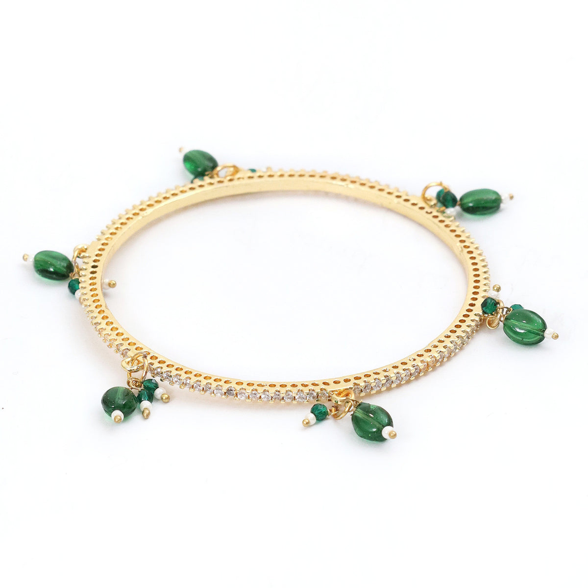 Gold Plated American Diamond Beaded Charm Pattern Designer Bangles Set (Pack of 4)