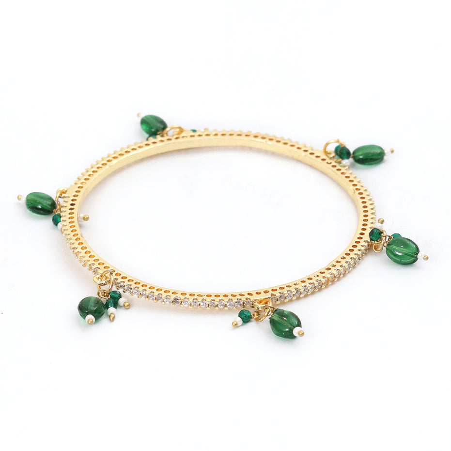 Gold Plated American Diamond Beaded Charm Pattern Designer Bangles Set (Pack of 4)