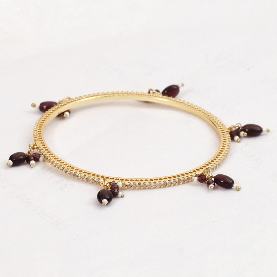 Gold Plated American Diamond Beaded Charm Pattern Designer Bangles Set (Pack of 4)