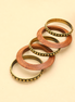 Antique Gold Plated Sheesham Wood & Beaded Bangle Set with Textured Pattern - Pack of 5