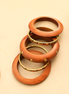 Sheesham Wood & Antique Gold Plated Bangles Set with Geometric Metal Details - Pack of 5
