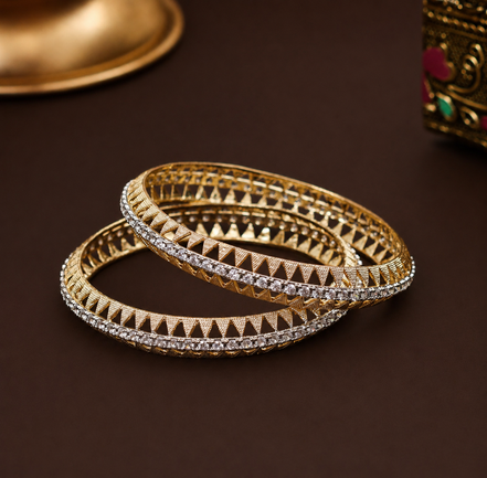 Geometric Pattern Stone Studded Bangles Set - Pack of 2