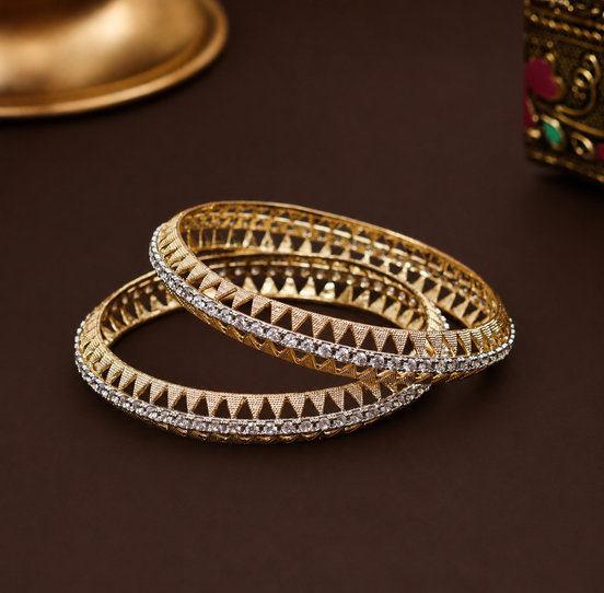 Geometric Pattern Stone Studded Bangles Set - Pack of 2