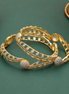 Dual Tone Gold & Silver Plated Leaf Pattern Stone Bangles Set- Pack of 2