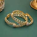Dual Tone Gold & Silver Plated Leaf Pattern Stone Bangles Set- Pack of 2