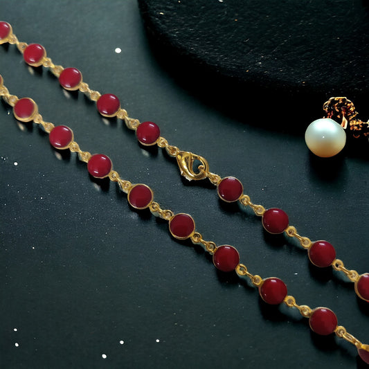 Micro Gold Plated Red Beaded Chain