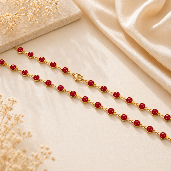 Micro Gold Plated Red Beaded Chain