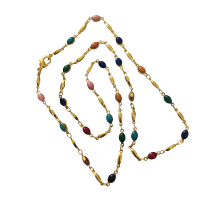 Micro Gold Plated Multi Color Beaded Chain