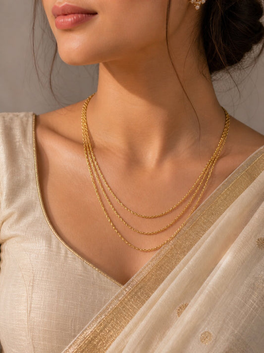 Tri-Layered Traditional Gold Plated Chain