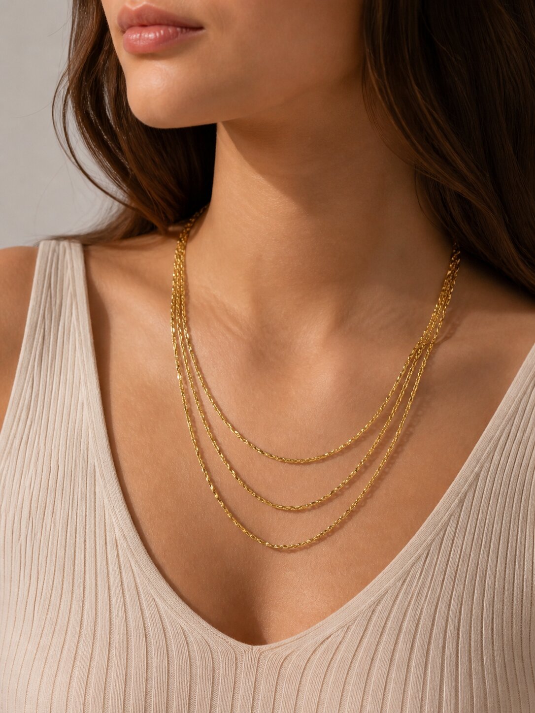 Tri-Layered Traditional Gold Plated Chain