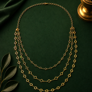 Gold Plated Triple Layer Clover & Square Pattern Designer Necklace