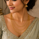 Gold Plated Triple Layer Clover & Square Pattern Designer Necklace