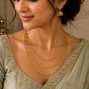 Gold Plated Triple Layer Clover & Square Pattern Designer Necklace