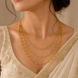 Gold Plated Triple Layer Clover & Square Pattern Designer Necklace
