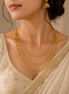 Gold Plated Triple Layer Clover & Square Pattern Designer Necklace