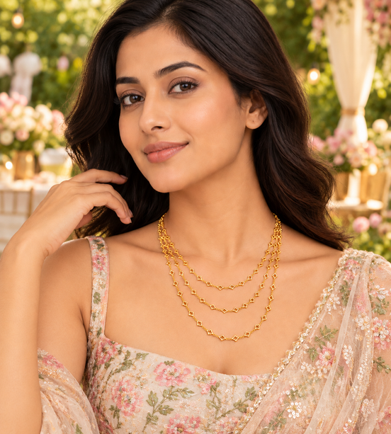 Elegant Multi-Layer Floral Link Chain Necklace with Delicate Charm Pattern