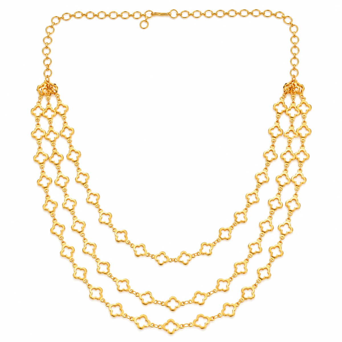 Elegant Multi-Layer Floral Link Chain Necklace with Delicate Charm Pattern