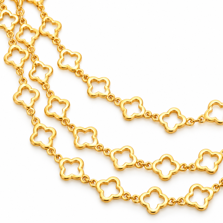 Elegant Multi-Layer Floral Link Chain Necklace with Delicate Charm Pattern