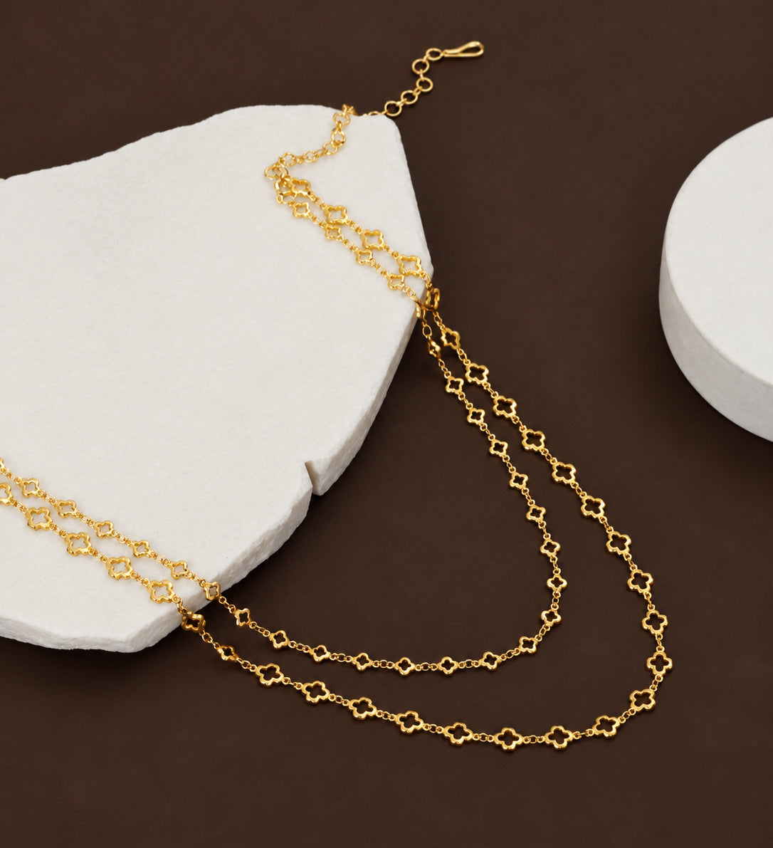 Beautiful Double-Strand Necklace with Clover-Inspired Link Detailing