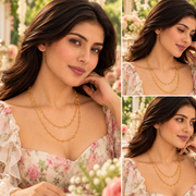 Beautiful Double-Strand Necklace with Clover-Inspired Link Detailing
