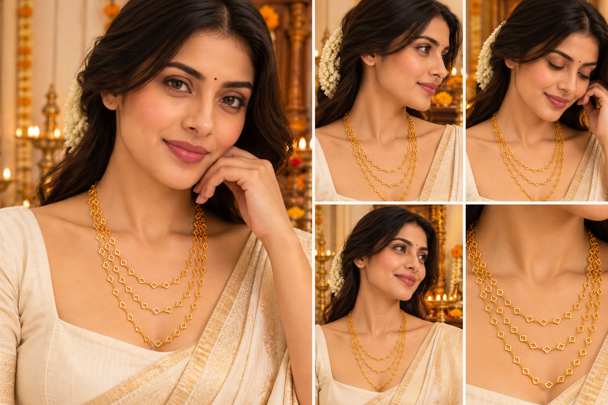 Chic Multi-Layer Necklace with Delicate Floral Link Chain Design