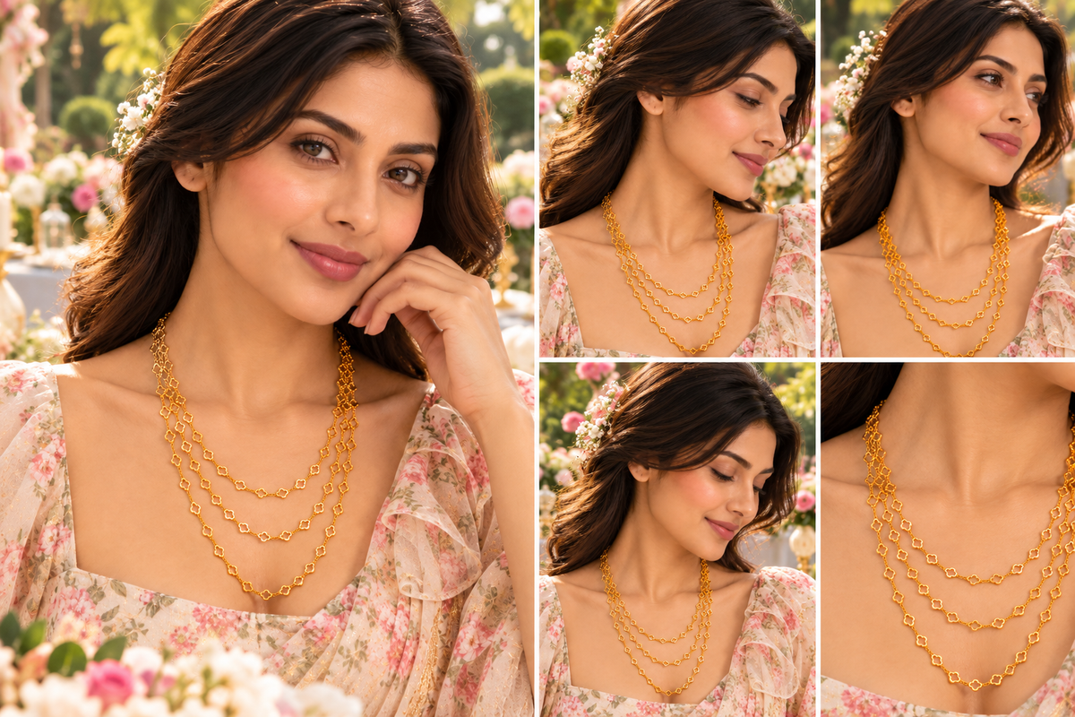 Chic Multi-Layer Necklace with Delicate Floral Link Chain Design