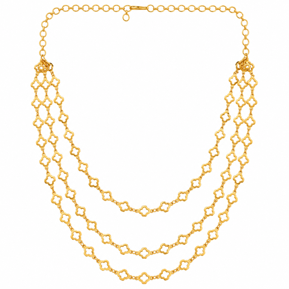 Chic Multi-Layer Necklace with Delicate Floral Link Chain Design