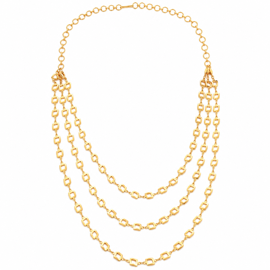 Classic Multi-Strand Necklace with Intricate Geometric Rectangular Link Pattern