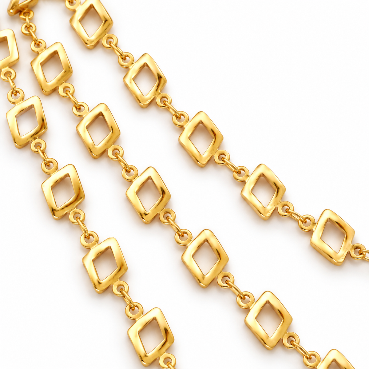 Classic Multi-Strand Necklace with Intricate Geometric Rectangular Link Pattern
