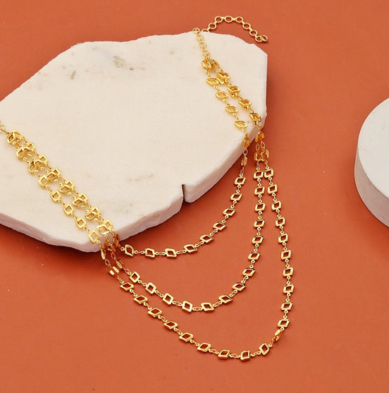 Classic Multi-Strand Necklace with Intricate Geometric Rectangular Link Pattern