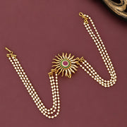Elegant Multi-Strand Pearl Juda Pin with Intricate Sunburst Ornament