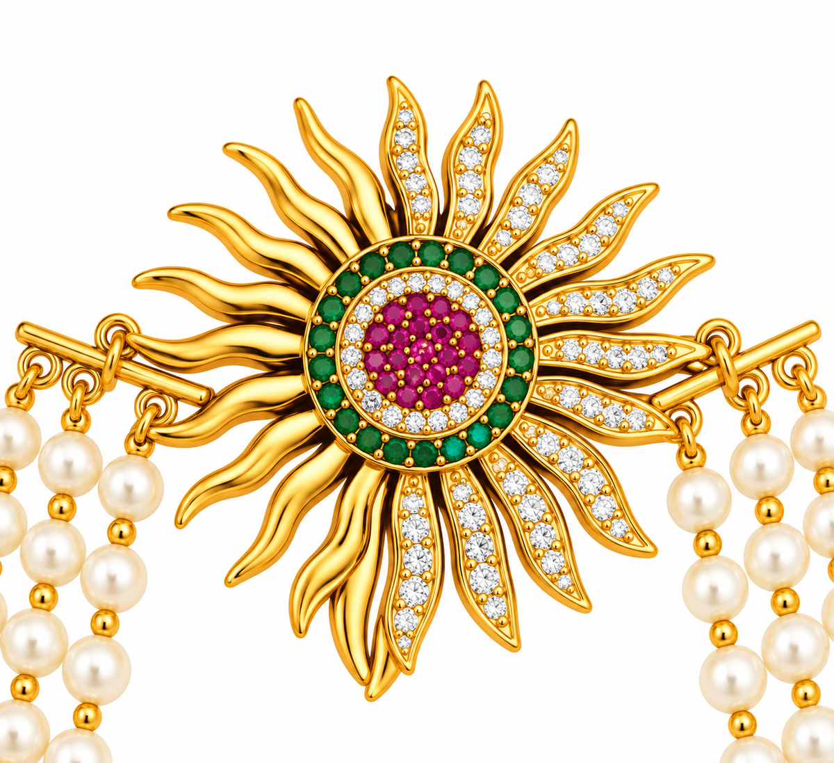 Elegant Multi-Strand Pearl Juda Pin with Intricate Sunburst Ornament