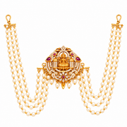 Traditional Lakshmi Goddess Juda Pin with Triple Layer Pearl Chains and Kundan Stonework