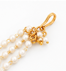 Traditional Lakshmi Goddess Juda Pin with Triple Layer Pearl Chains and Kundan Stonework