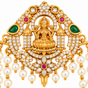 Traditional Lakshmi Goddess Juda Pin with Triple Layer Pearl Chains and Kundan Stonework