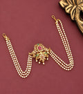 Traditional Floral Juda Pin with Triple Pearl Chains and Multicolour Stone Embellishments
