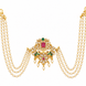 Traditional Floral Juda Pin with Triple Pearl Chains and Multicolour Stone Embellishments