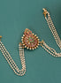 Royal Ethnic Juda Pin with Circular Gemstone Medallion, Pearl Drops and Triple Pearl Chains