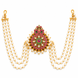 Royal Ethnic Juda Pin with Circular Gemstone Medallion, Pearl Drops and Triple Pearl Chains