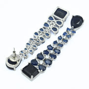 Rhodium Plated CZ Drop Earrings with Marquise Stone Floral Pattern & Rectangular Stone Design
